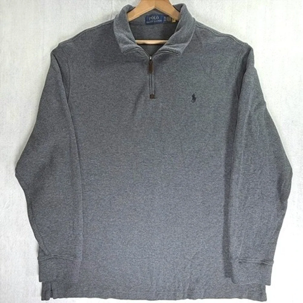 Polo Ralph Lauren XXL Estate Rib Quarter Zip Pullover Gray Cotton Knit Sweater
